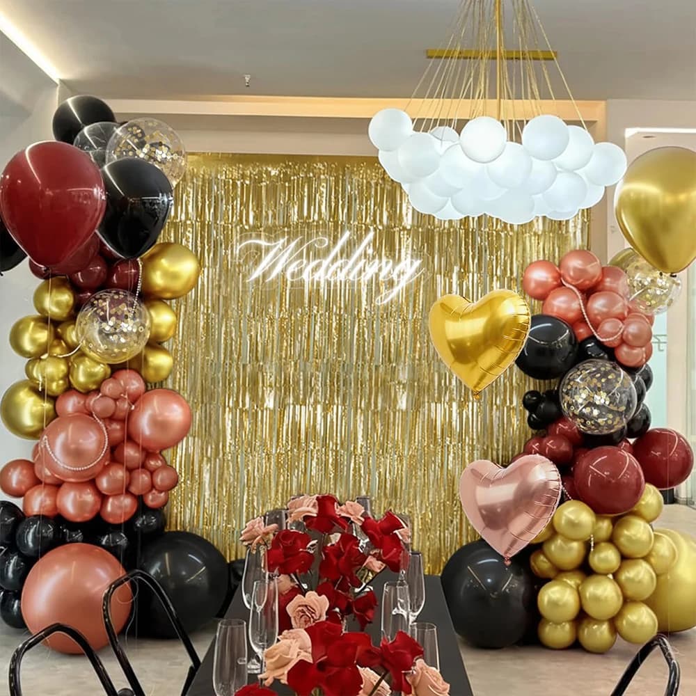 Set di palloncini rosso oro, nero e rosa con tenda a frange oro per feste di compleanno, addio al nubilato, matrimonio, San Valentino