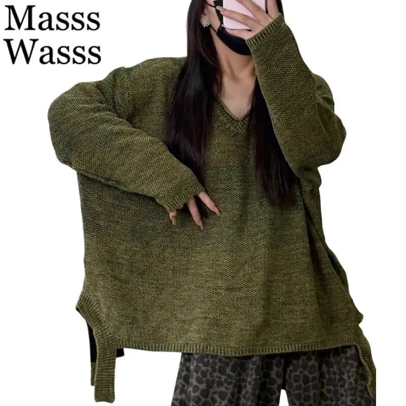 Masss Wasss 2025 Coreano Inverno Moda Pullover Donna Allentato Caldo O Collo Maglioni Donna Per Il Tempo Libero Solido di Grandi Dimensioni Maglioni Lavorati a Maglia