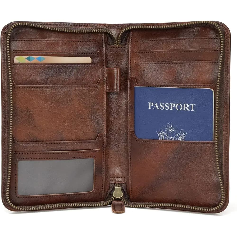 Porta Passaporto in Pelle con Protezione RFID - Contiene 4 Passaporti, Portafoglio da Viaggio per Uomo