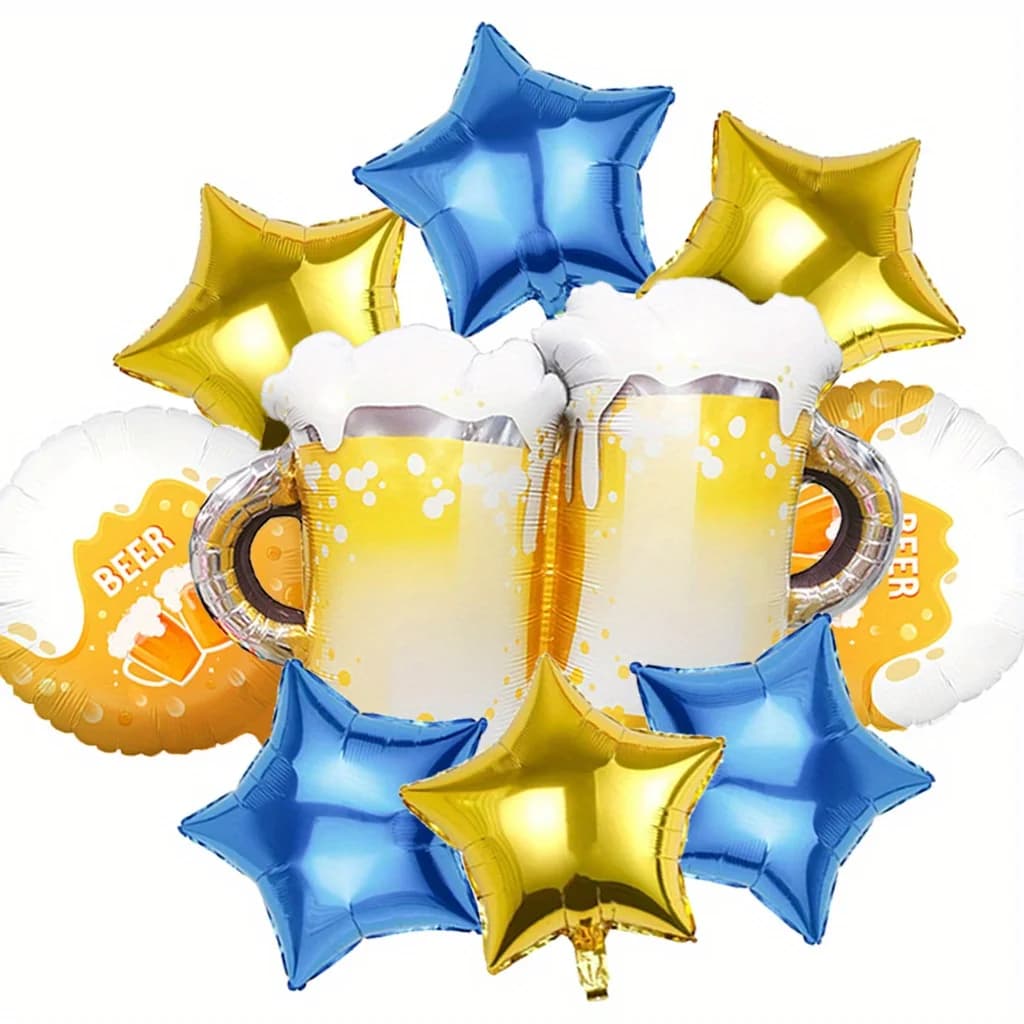 6/9 pezzi Cheers Munich Beer Festival Set di palloncini Palloncini in foglio di alluminio Tazze da birra e palloncini a stella Decorazione per feste di festival