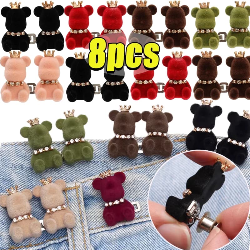 2-8 Pezzi Fermacintura Decorativo Orsetto in Peluche per Jeans, Regolabile per Diverse Circonferenze, Senza Chiodi, Accessori Fai da Te