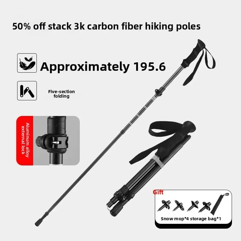 Professional Ultralight Carbon Fiber Telescopic Trekking Pole Anti-slip Shock Absorbing Unisex Outdoor Hiking Climbing Stick