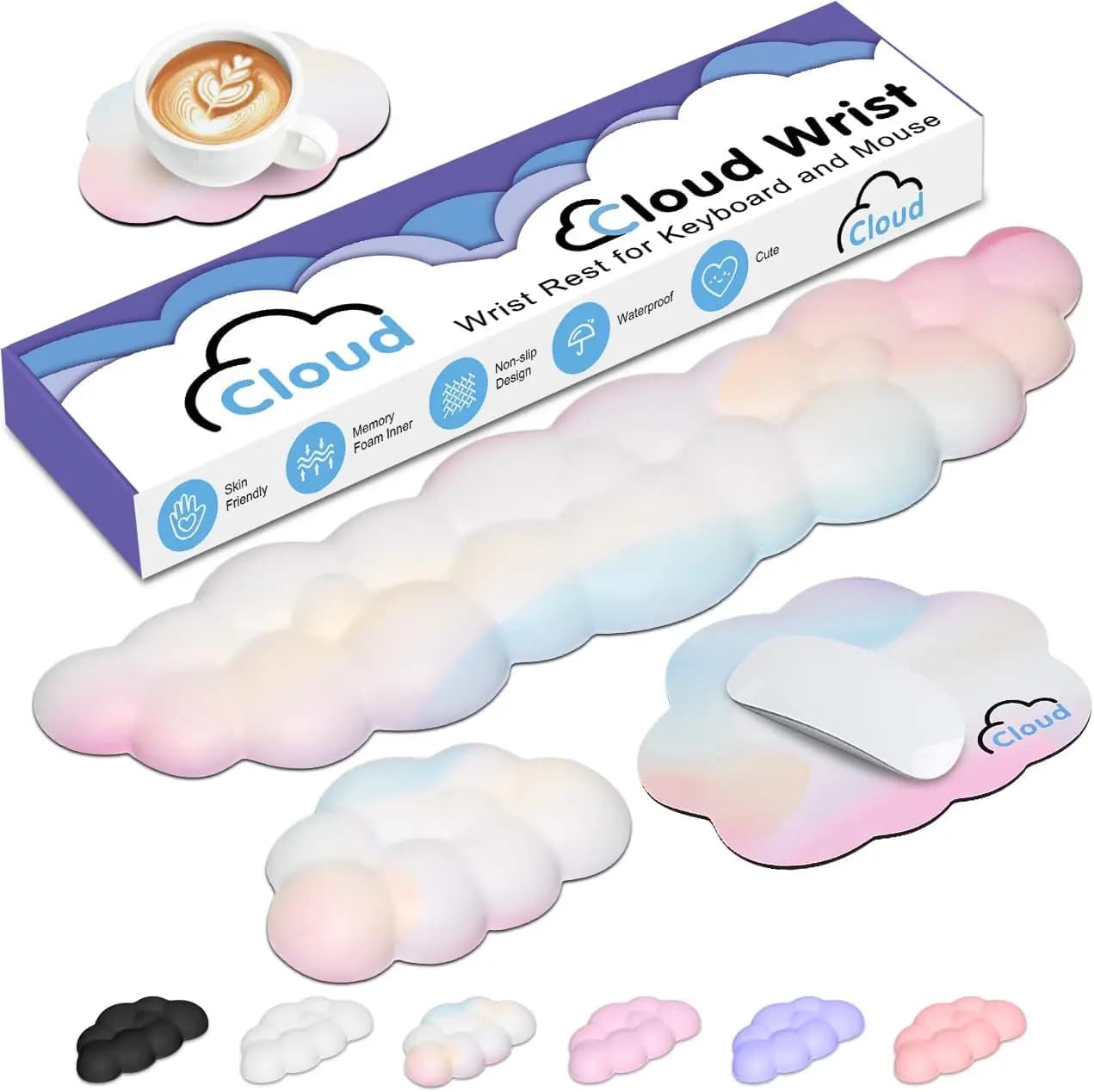 Poggiapolsi Ergonomico Cloud con Base Antiscivolo per Tastiera, Supporto per Polso in Memory Foam per Gaming e Digitazione, Arcobaleno