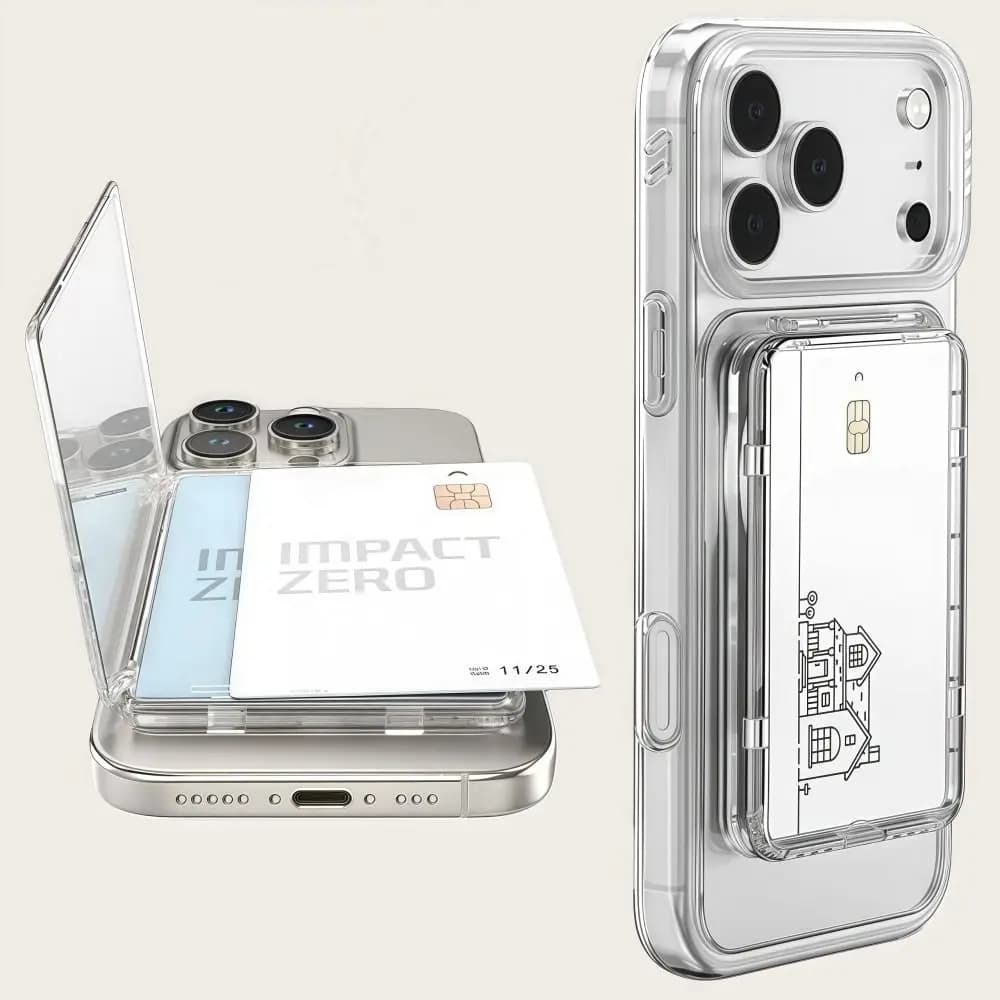 New Transparent Magnetic Stand Card Holder 2 Card Slots Ultra-thin Shockproof Wallet Phone Case for iphone 17/16/15/14/13/12