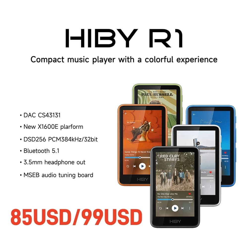 HiBy R1 Lettore Musicale HiFi MP3 USB DAC WiFi Bluetooth 5.1 DSD256 PCM384kHz/32bit X1600E CS43131 MSEB Radio Web Uscita 3.5mm