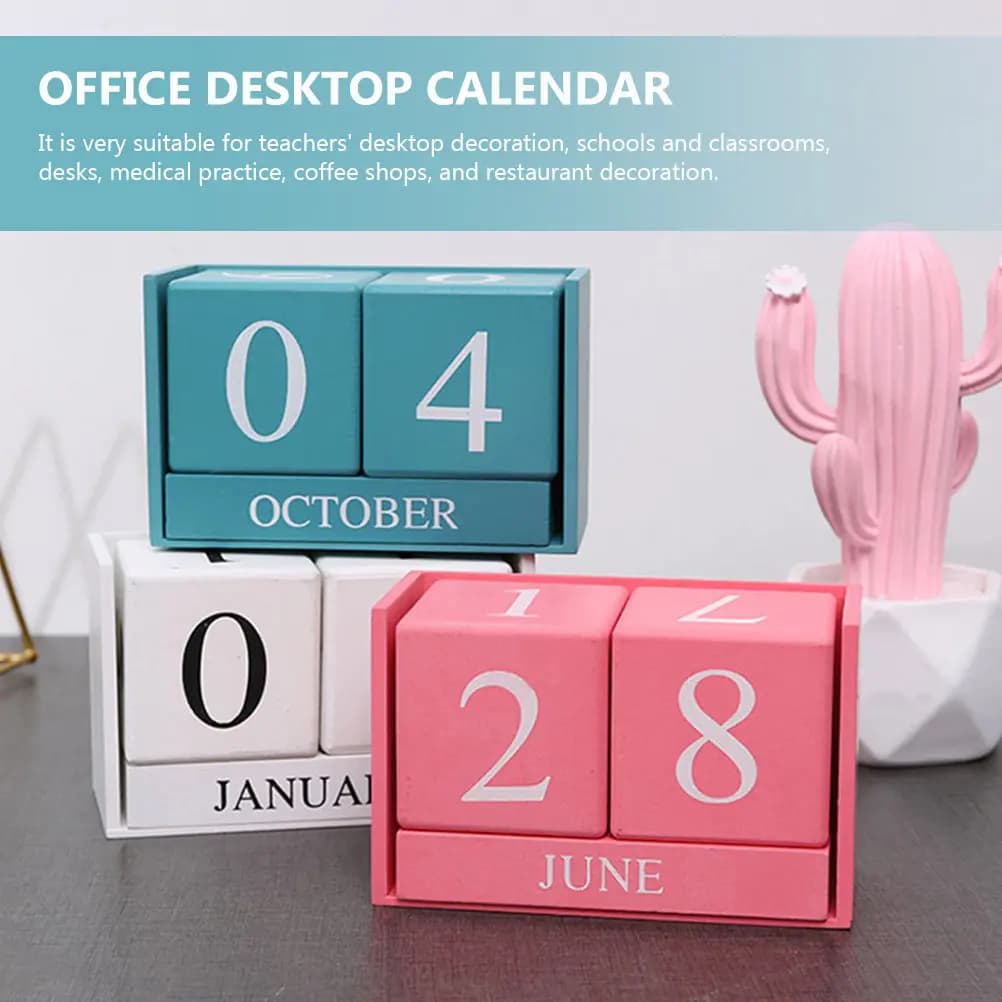 Calendario da Tavolo in Legno Perpetuo con Blocchi Data per Ufficio, Casa, Caffetteria, Ristorante, Scuola, Aula
