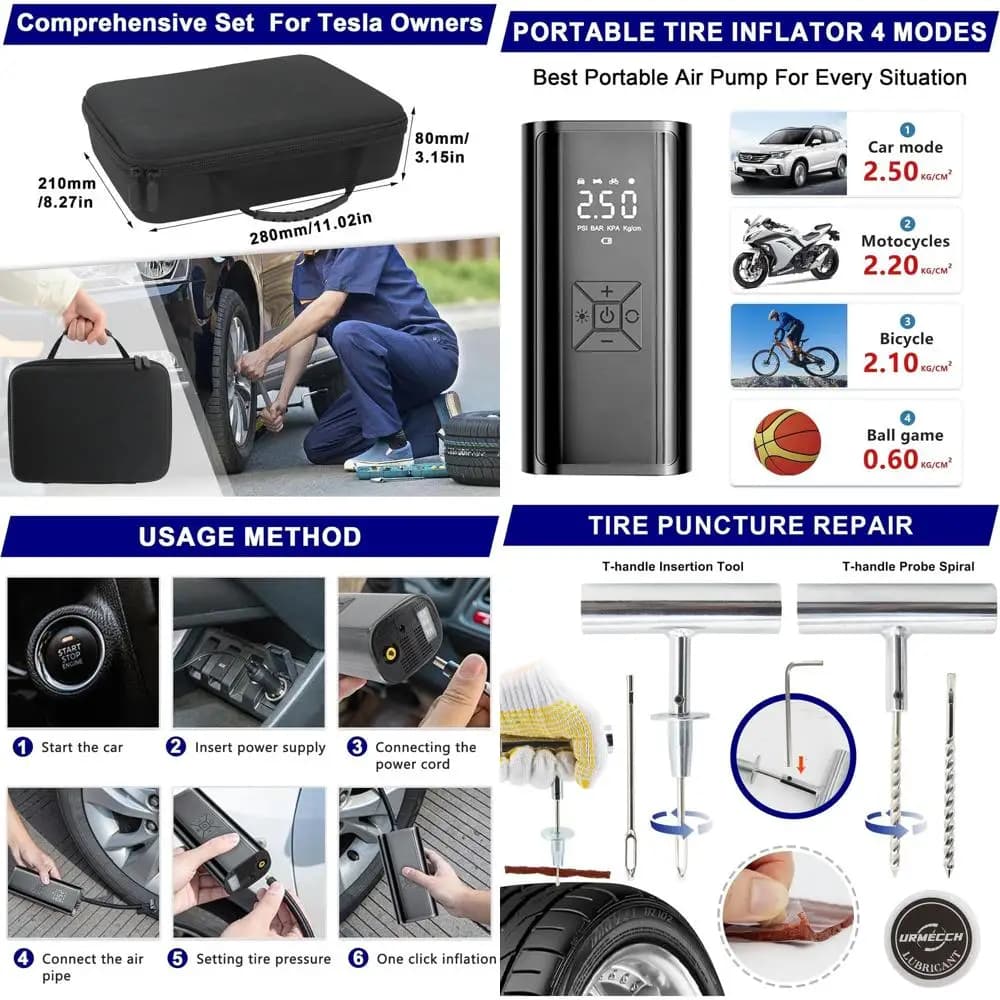 Set di 4 Cuscinetti di Sollevamento per Illuminazione, Kit Riparazione Pneumatici e Compressore d'Aria Digitale - Kit Portatile per Riparazione Auto