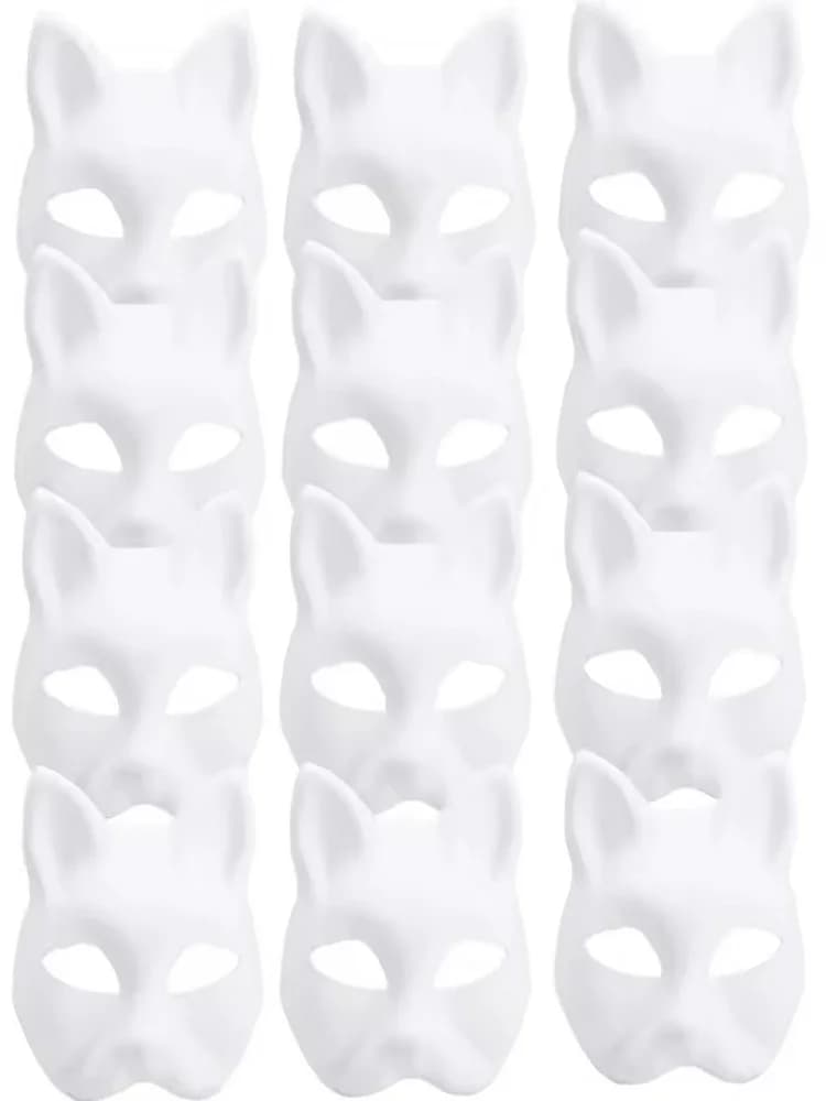 5 pieces Therian Masks White Cat Masks Empty Halloween DIY Mask Half Animal Mask Mask Cosplay Mask