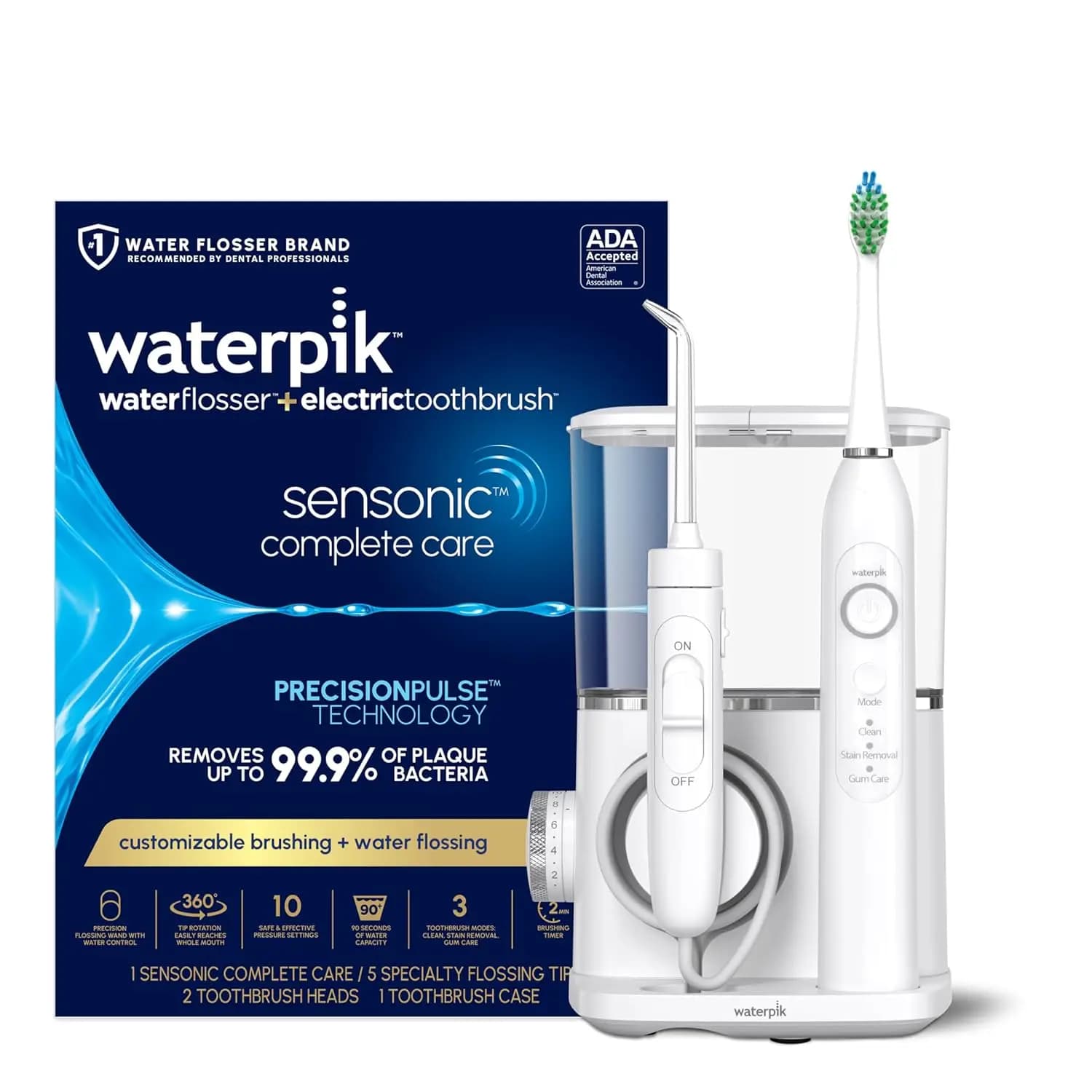 Set completo di idropulsore e spazzolino elettrico per la pulizia dei denti, bianco