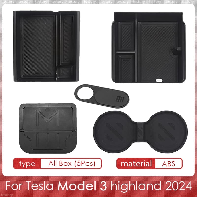 Scatola di immagazzinaggio per Tesla Model Y 2021-2024 Accessori Vassoi console centrale per Tesla Model 3 Highland 2024 Copertura webcam scatola nascosta