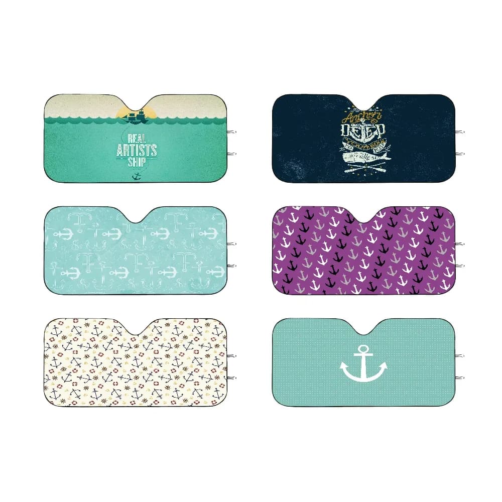 Anchor Boat Strisce blu navy Parabrezza Parasole per auto Riflettore solare Protezione per finestra Visiera Copertura per schermo Parabrezza per veicolo