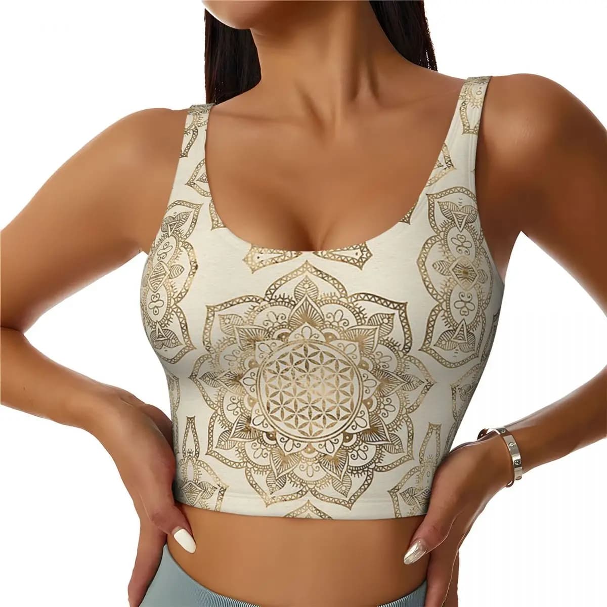 Personalizzato Fiore della vita in loto - Pastel Golds e Canv Reggiseno sportivo da donna Gilet ad alto impatto Allenamento in palestra Canotta corta per yoga