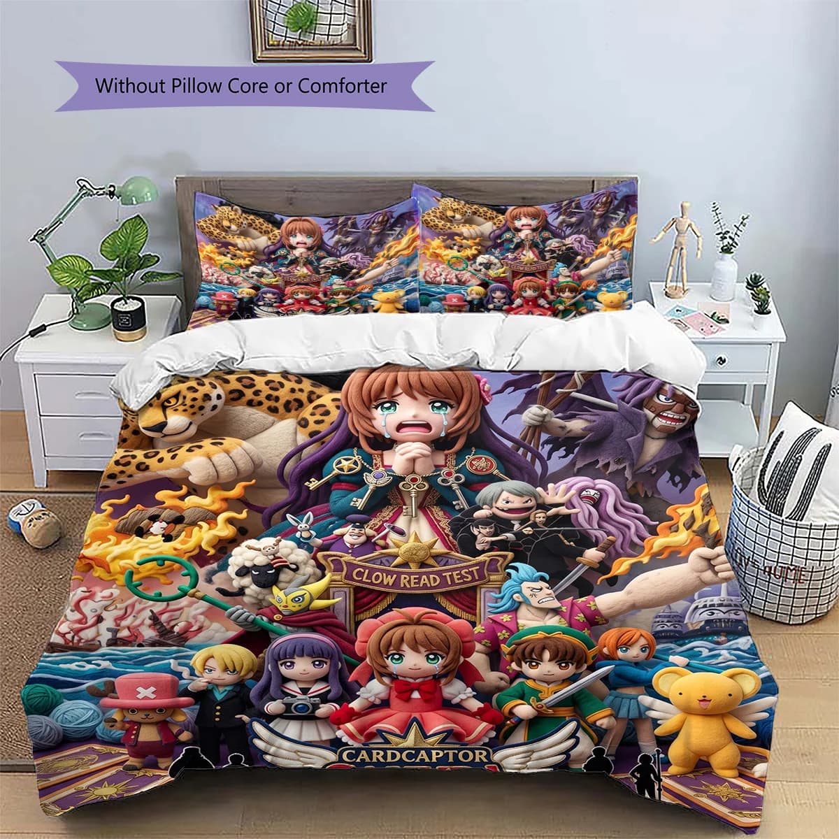 Cardcaptor Sakura Patterned Pillowcase & Duvet Cover Set 3-Piece Anime Bedding Decor Great Gift for Fans YUN6516