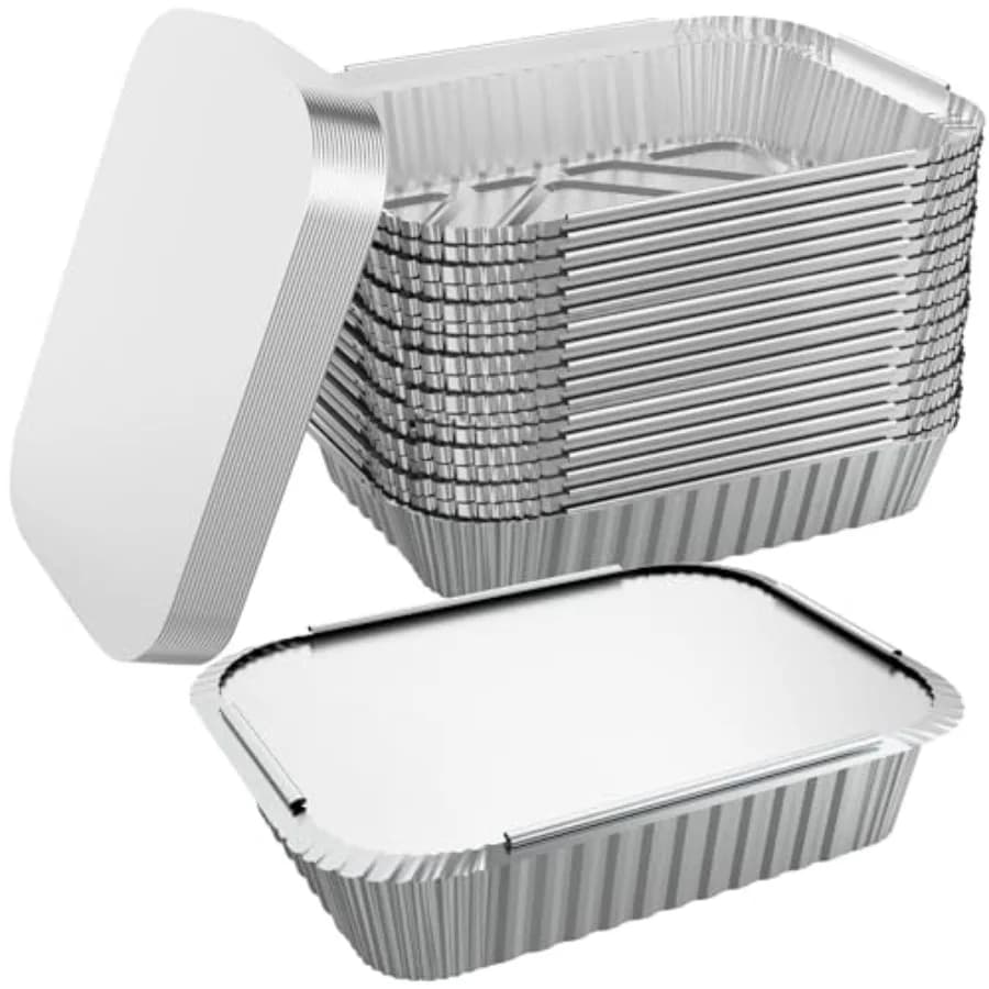 Confezione da 50 Coperchi Monouso in Alluminio 8.3x6.2, Contenitori da 2.25LB per Cucinare, Cuocere al Forno, Catering, Preparazione Pasti, Asporto