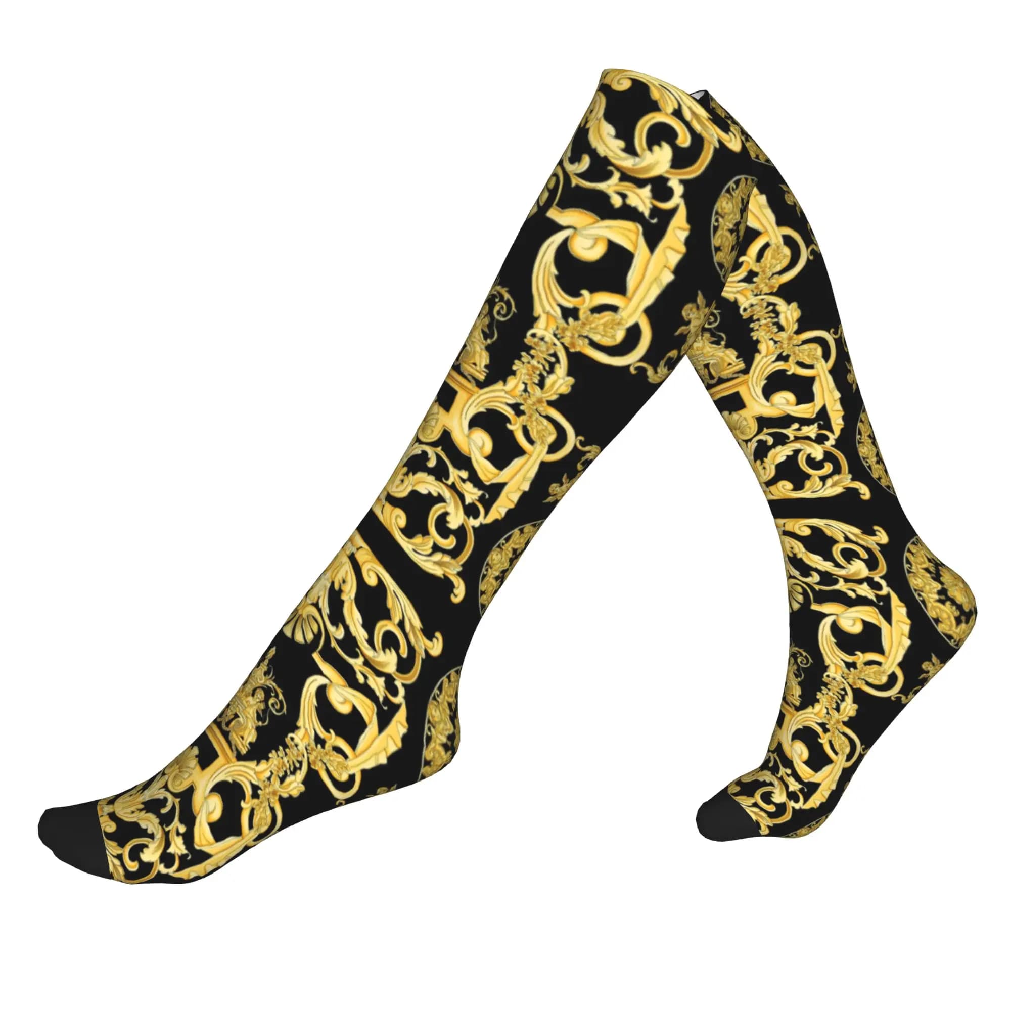 Calzini vintage con stampe barocche, ornamenti greci, GoldenMeander Meandros, per uomo e donna, calzini sportivi caldi, calzini a compressione per calcio