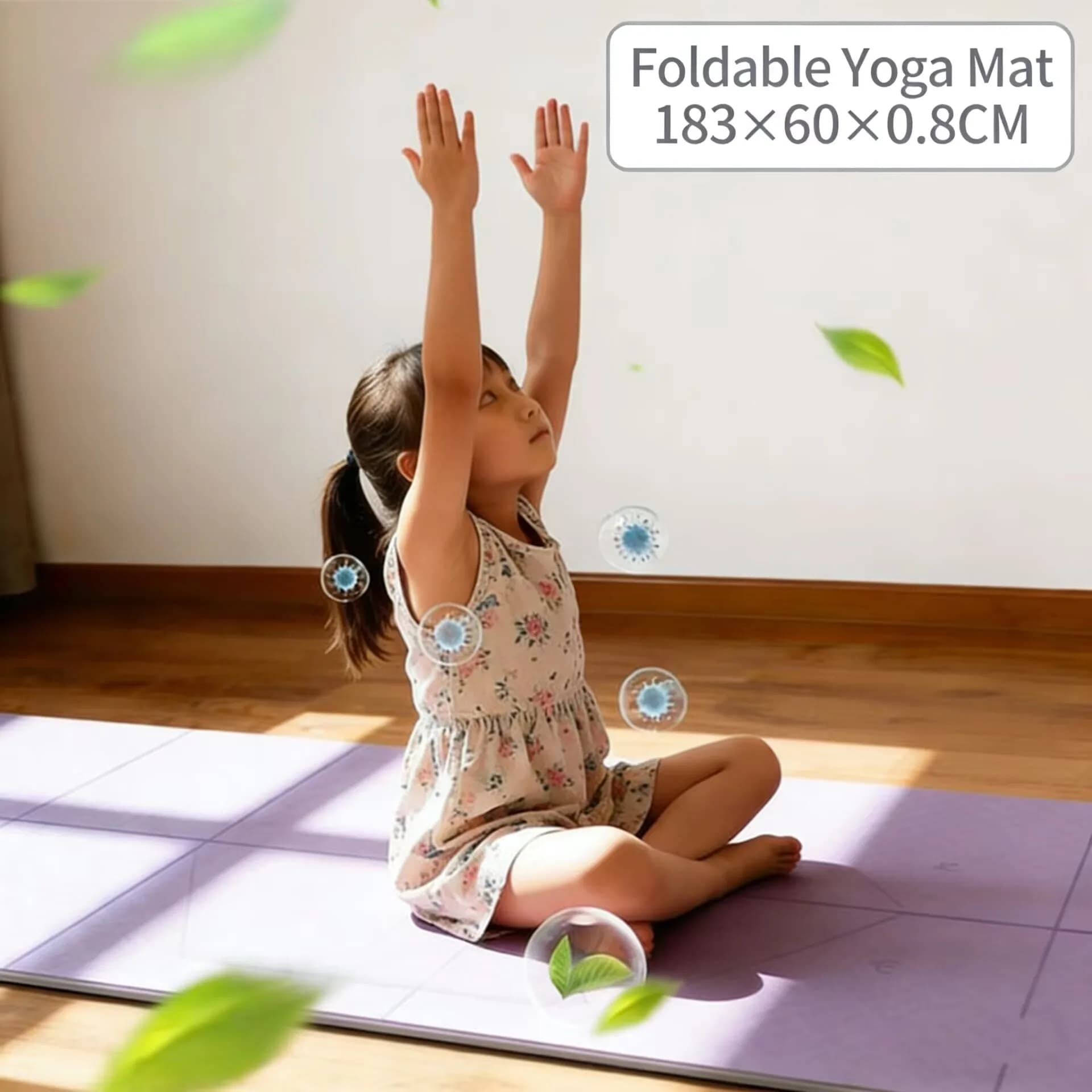 183x60x0.8cm Foldable Yoga Mat, Pilates Fitness Mat Thick Anti-slip, Yoga and Exercise Carpet, for Home and Gym Training