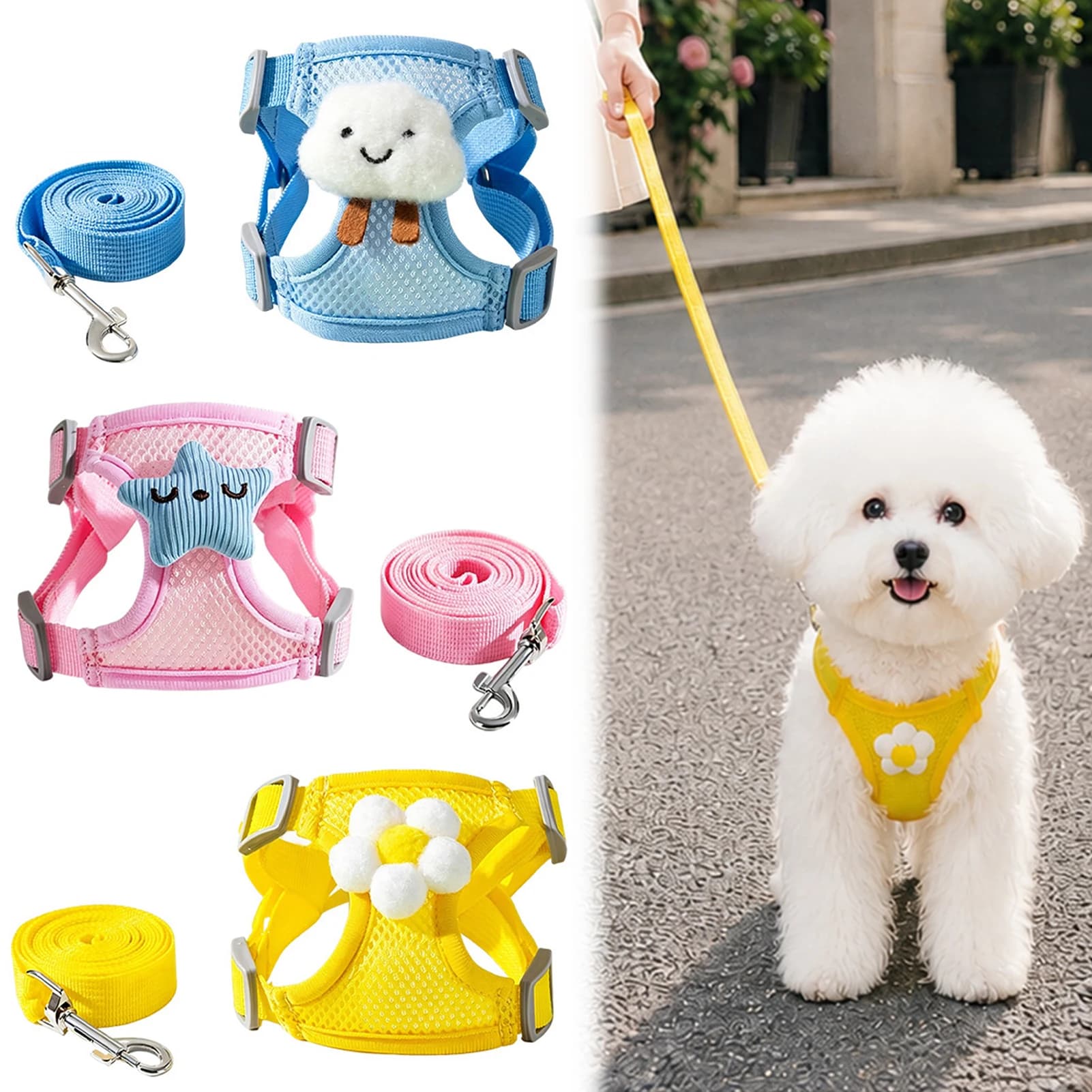 Cute Dog Harness With Leash No Pull Dog Harness Soft Breathable Lightweight Adjustable Dog Walking Set For Outdoor Walking
