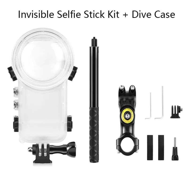 Bastone selfie invisibile + custodia subacquea per accessori Insta360 X4, custodia subacquea invisibile, bastone selfie da 114 cm per supporti Insta360