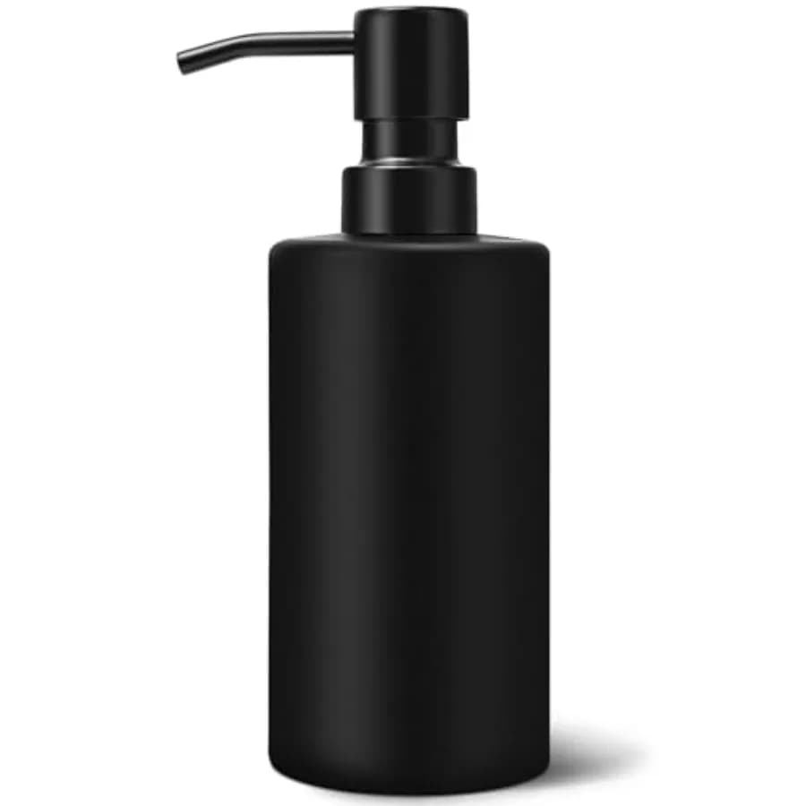 Dispenser per sapone nero, dispenser per sapone liquido per bagno, dispenser per sapone per piatti da cucina, bottiglia in vetro da 350 ml con tappo.