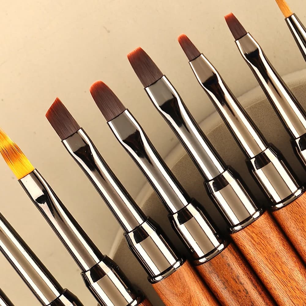 Pennello per nail art Manico in legno di sandalo Pennello per fodera per unghie Modello a strisce Acrilico Gel UV Estensione Disegno Penna per intaglio Pennello per manicure