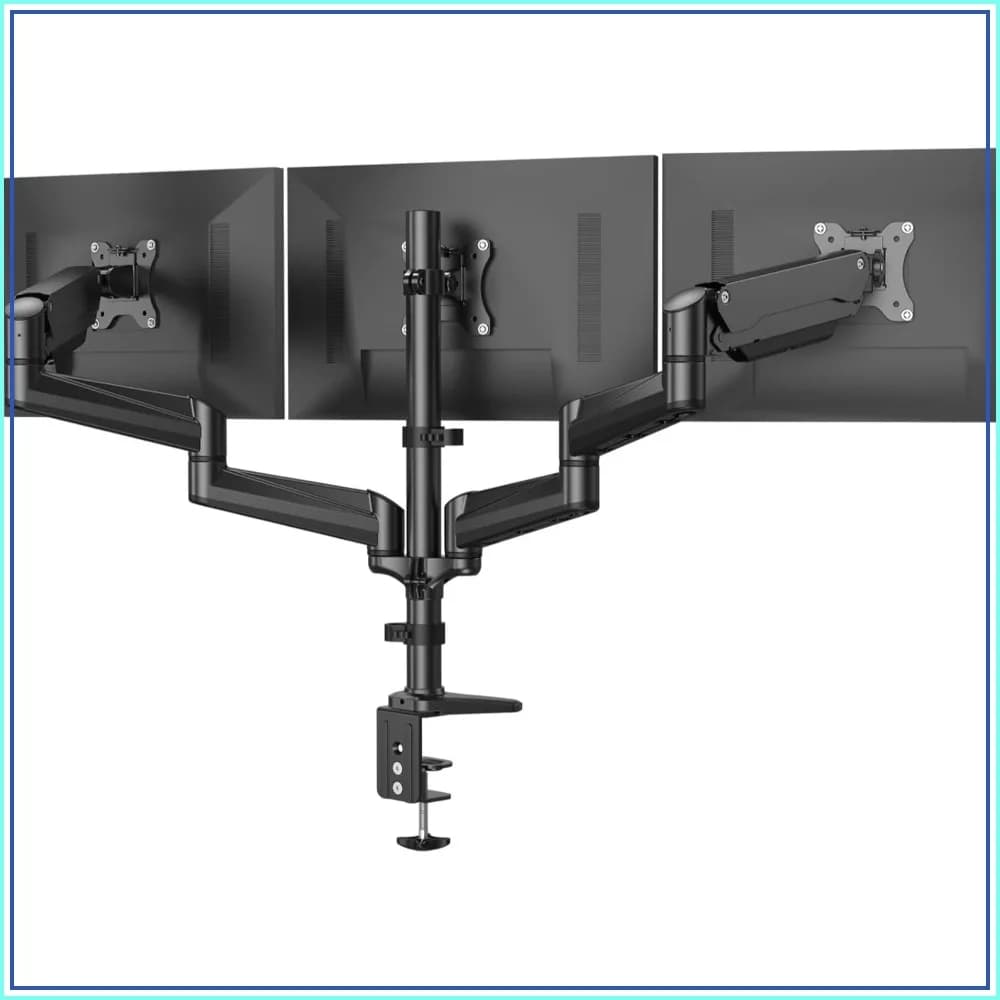 Triple Monitor Mount for 17-32 inch Screens, Adjustable Gaming Stand with Swivel, Tilt, Rotation, Clamp & Grommet