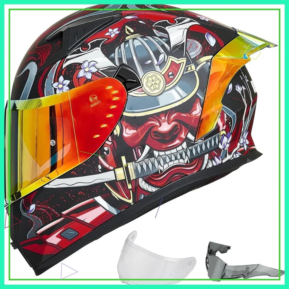 Casco Integrale da Moto con Visiere Pinlock e Alette, per Moto Stradali e Motocross, Omologato DOT Z501, Rosso, Taglia L