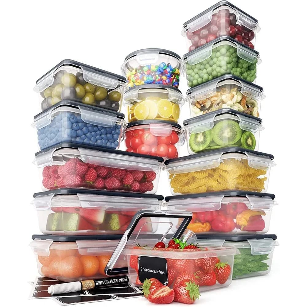 Contenitori ermetici per la conservazione degli alimenti da 32 pezzi con coperchi a scatto, contenitori impilabili per dispensa da cucina per la preparazione dei pasti