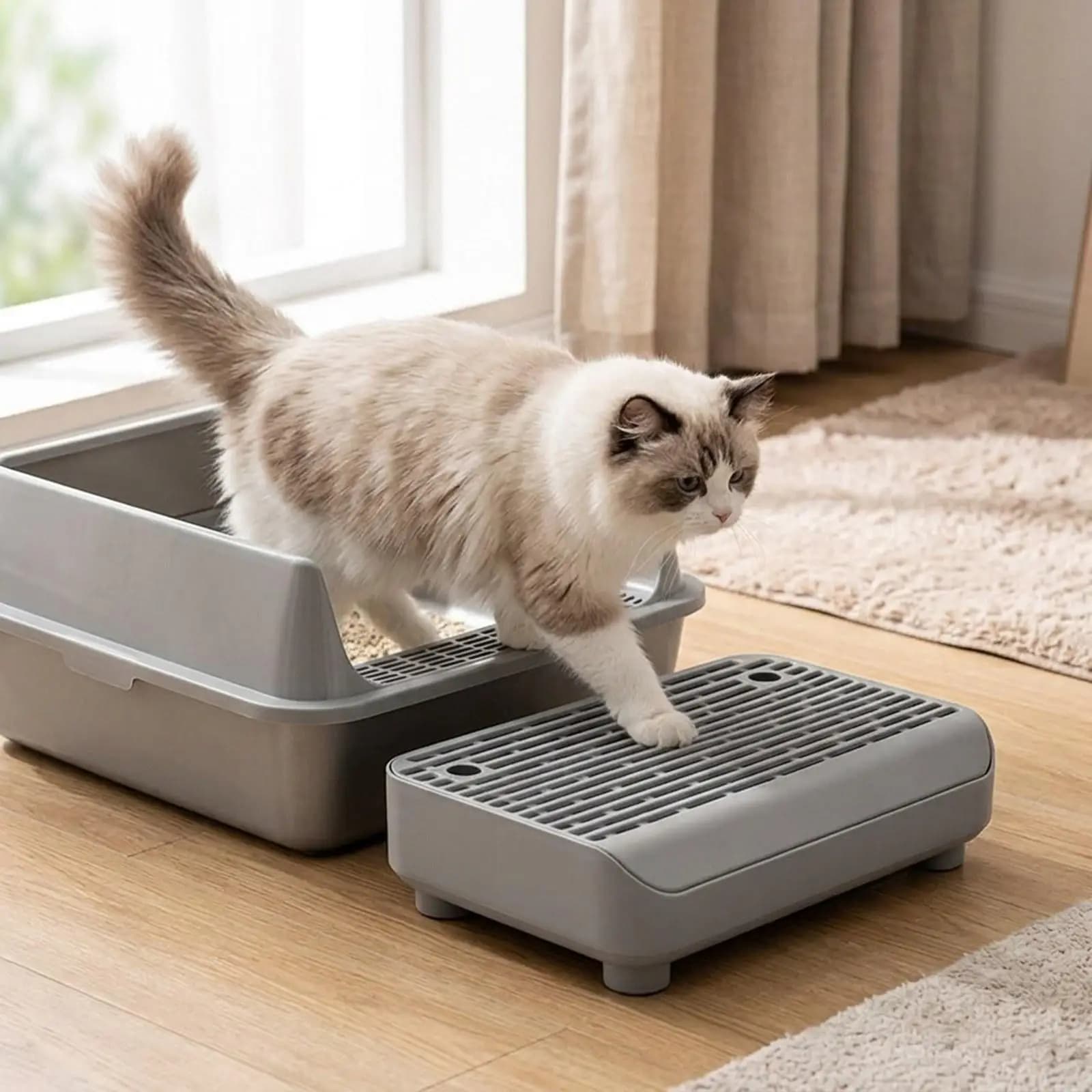 Cat Litter Mat Double-layer Filter Catcher Pedal for Enclosed Cat Litter Box Ramp for Elderly Pets