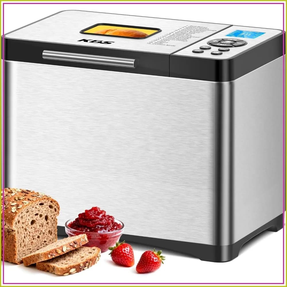 19-in-1 Programmable Bread Maker, 2LB Bread Machine with Healthy Ceramic Pan, Stainless Steel, 15H Timer & 1H Keep Warm, Sourdough, Gluten Free, 3 Crust Colors, 53 Recipes