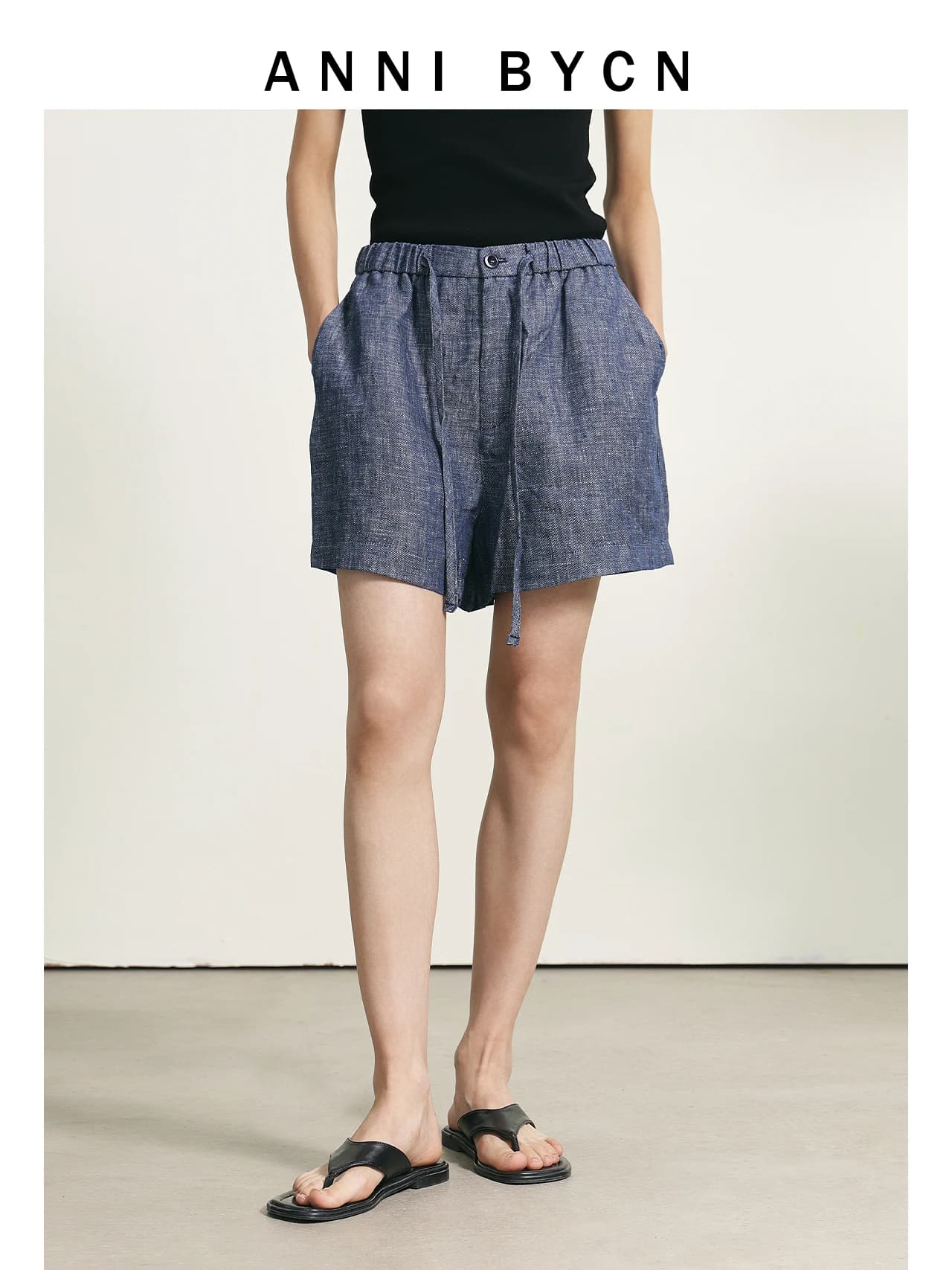 Annibycn Pantaloncini in lino comodi e delicati sulla pelle con elastico in vita, pantaloni estivi casual di alta gamma a gamba larga da donna
