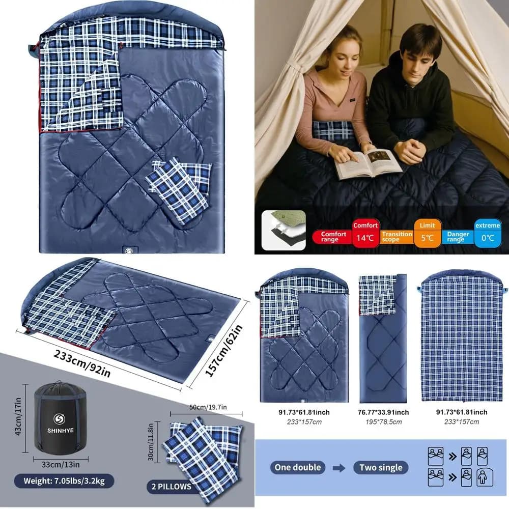 Adult camping hut - 2 people in XXL Queen Size cotton flannel with 2 pillows