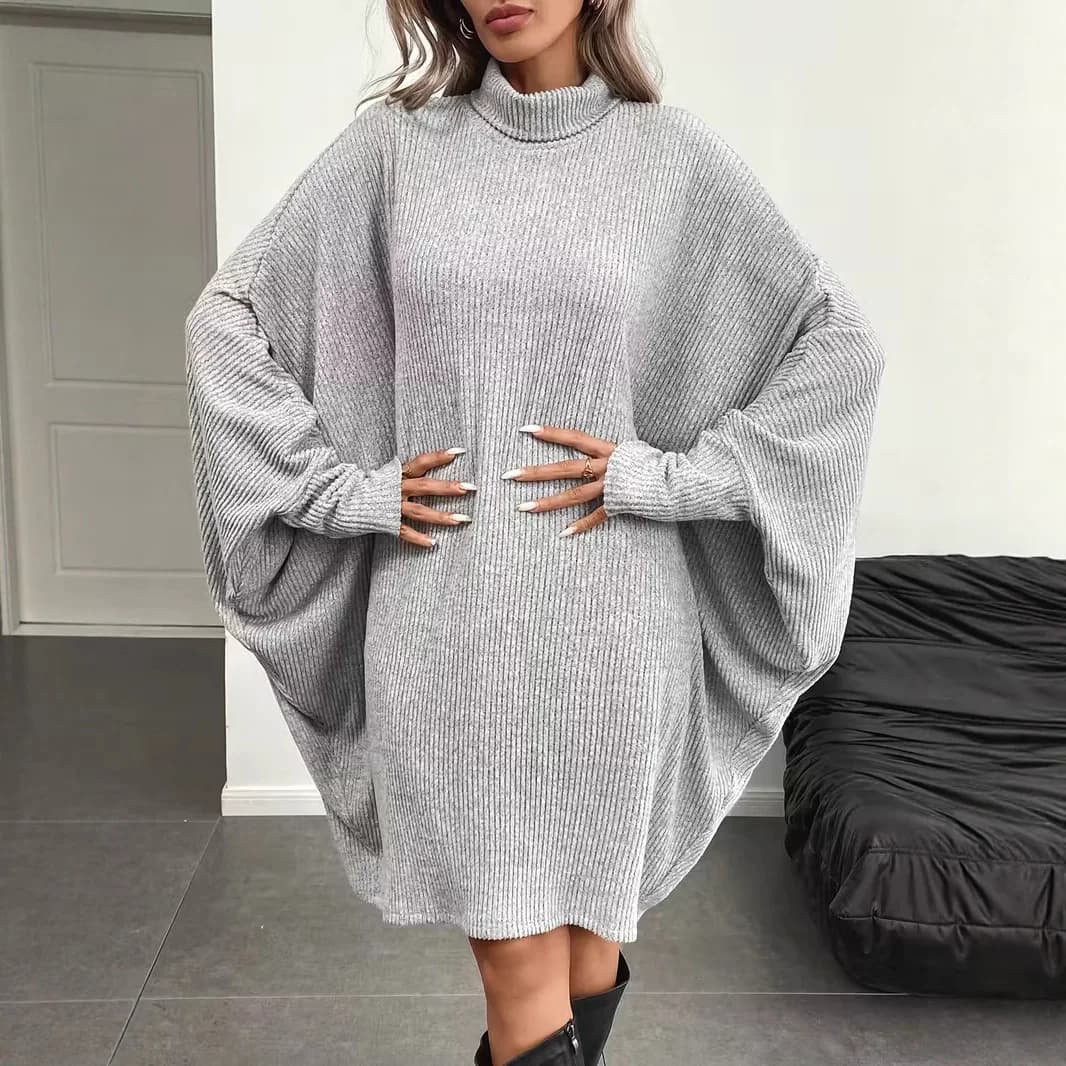 Autunno e inverno da donna elegante abito ampio con maniche a pipistrello collo alto maglione a maniche lunghe giacca mantello grigio