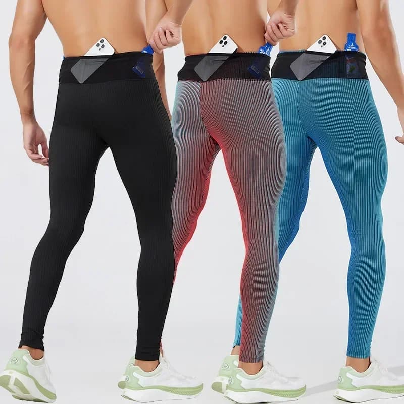 Men Women's Marathon Trail Training Compression Pants Fast Drying Pants Fitness Sports Leggings Men's Belt Pocket