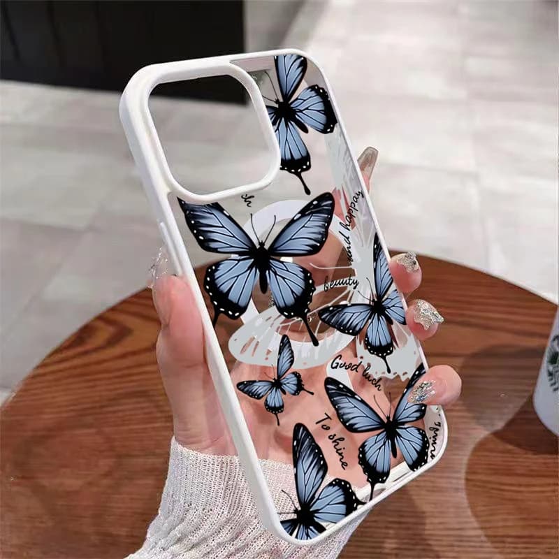 Butterfly Magnetic Transparent Phone Case for Samsung Galaxy S26 S25 Ultra S24 FE S23 Plus Shockproof for Wireless Charge Cover