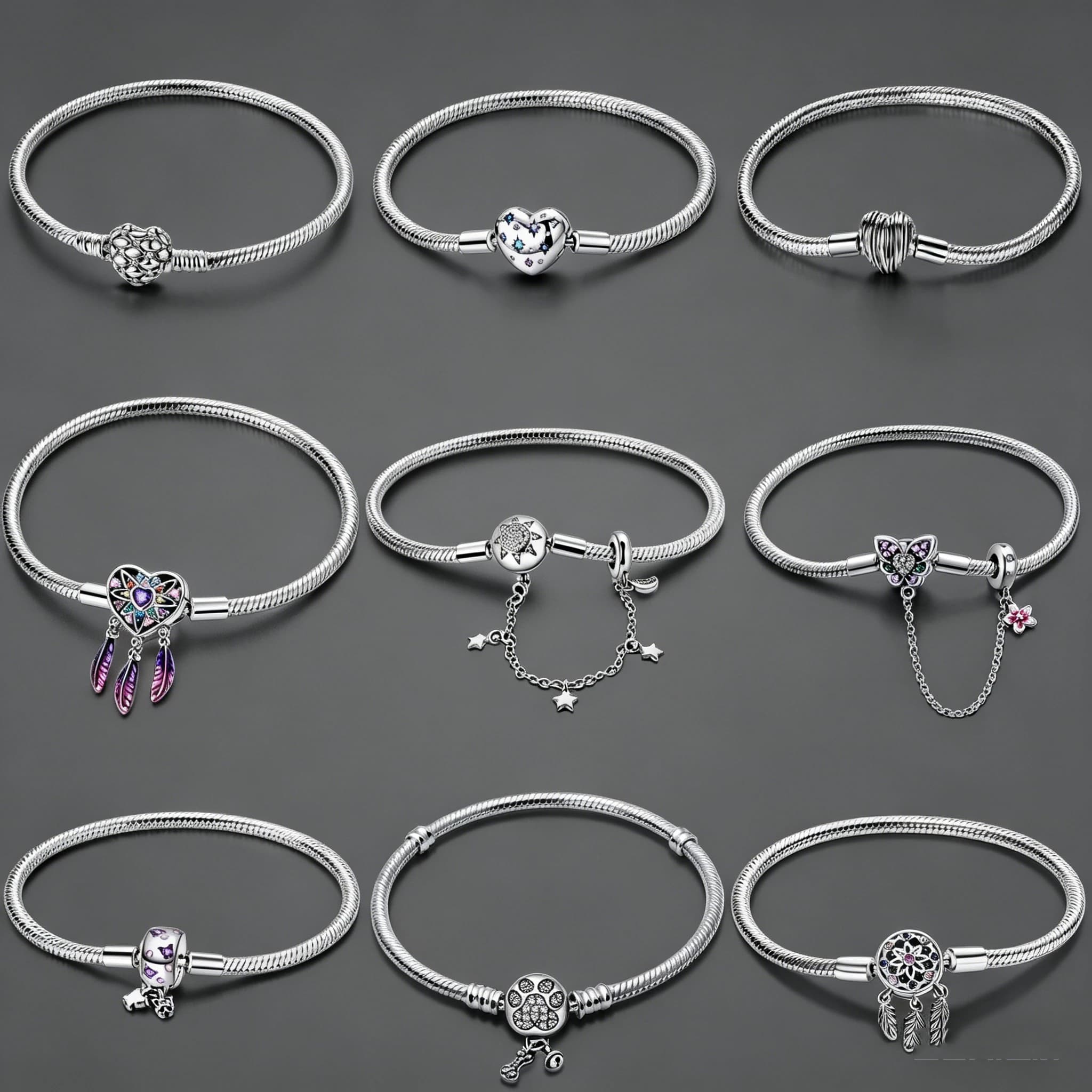 S925 Silver Snake Chain Charm Bracelet for Women Dreamcatcher Butterfly Clasp Bangle Fits European Charms DIY Jewelry Gift