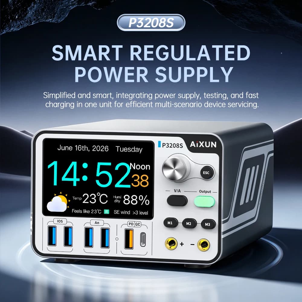 AiXUN P3208S 300W Smart Power Supply 32V 15A QC5 60W Fast Charge 3.5" IPS Display for Phone PCB Repair Burn-In Test