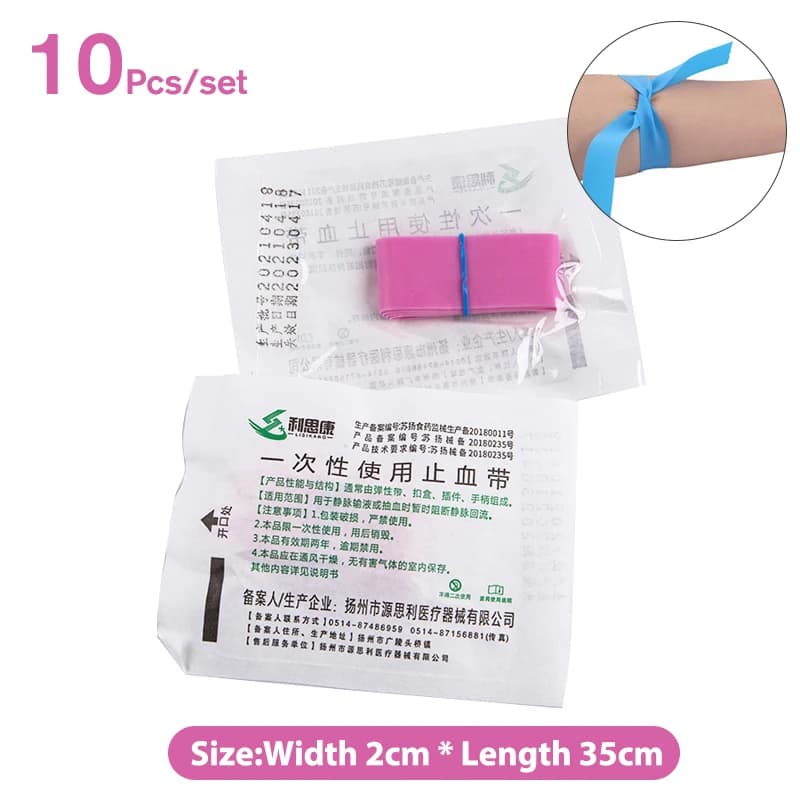 Laccio emostatico monouso con cintura elastica rosa pretagliata da 10 strisce Kit di pronto soccorso Prodotto Laccio emostatico in gomma medica Laccio emostatico usa e getta
