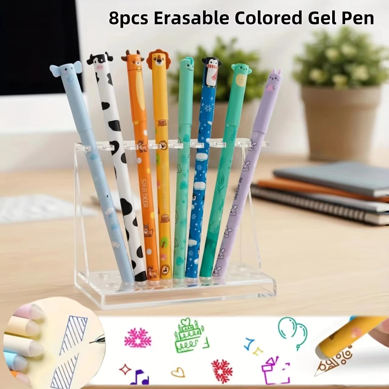 8 Pezzi Penne Gel Cancellabili Kawaii Colorate, Penne a Sfera Neutre Carine da 0,5mm, Forniture per Scuola e Ufficio