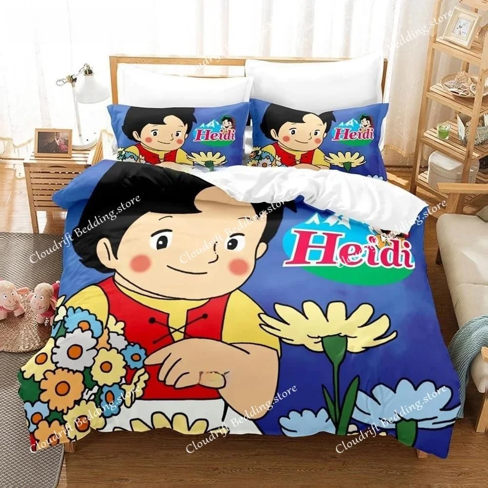 Set di biancheria da letto con stampa 3D Anime Heidi, Girl Of The Alps, set di biancheria da letto singolo, matrimoniale, queen size, king size, per adulti e bambini, set di copripiumini per camera da letto