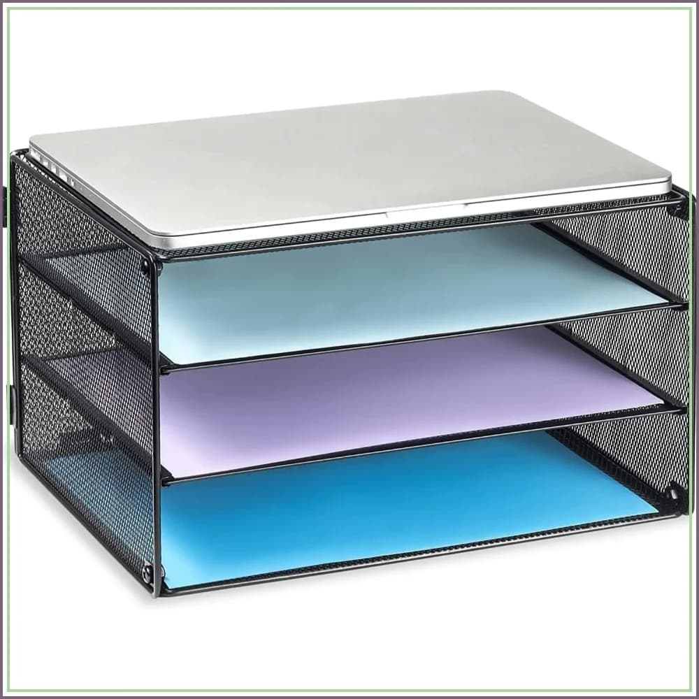3-Tier Mesh Letter Tray for Desk, Sliding Organizer for A4 Paper, Mail & Folders, Black