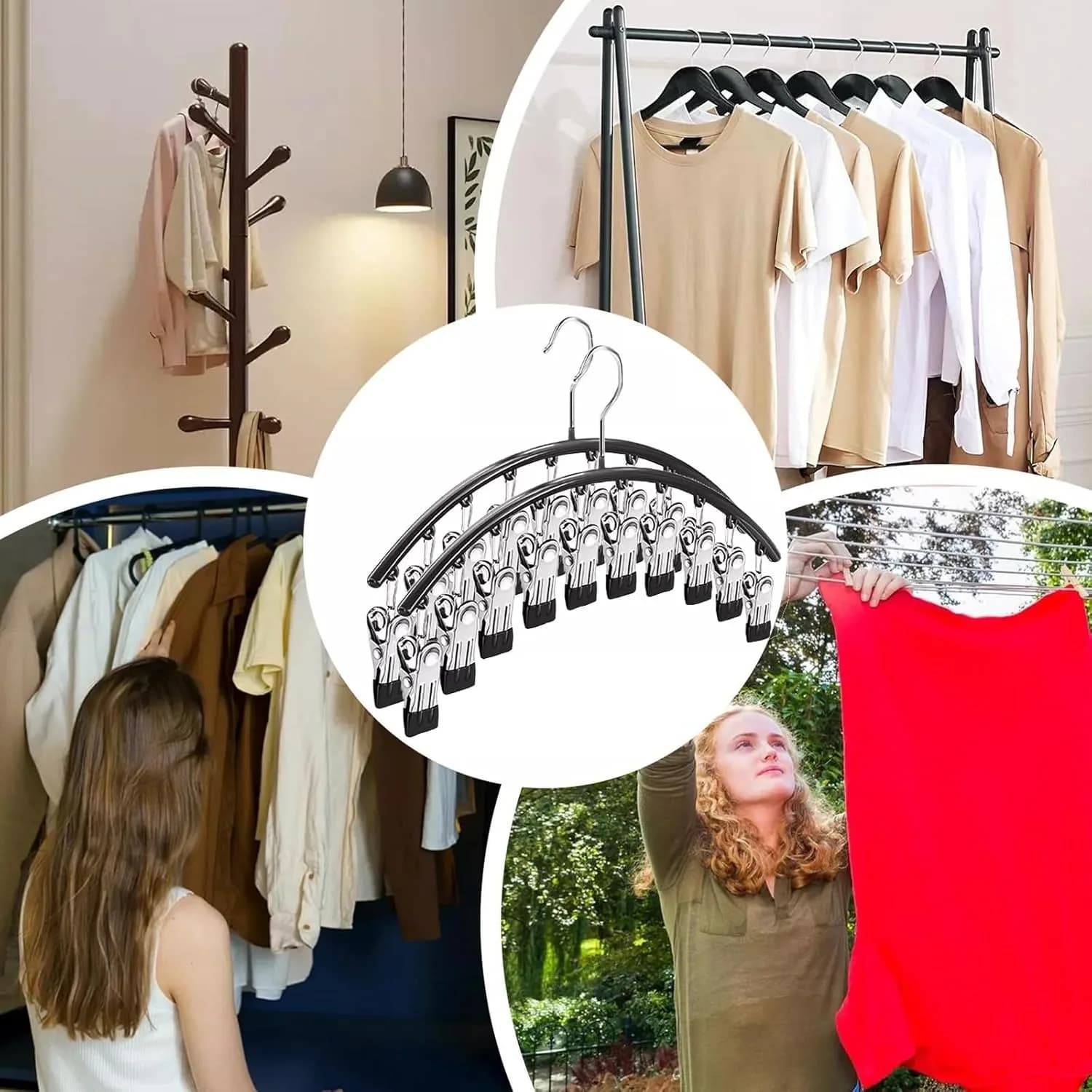 2 Pcs Cascading Hanger Plastic Clothes Rack 11-Hole Wardrobe Storage Organizer for Home Garden