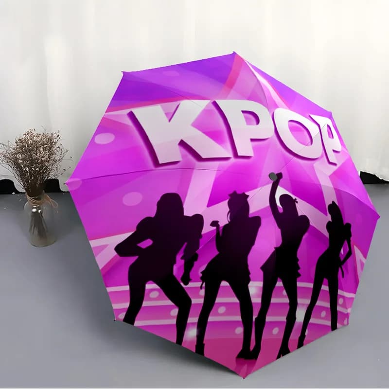 Ombrello Automatico a Tema K-Pop con Icona di Gruppi K-Drama e Logo K-Pop - Design Robusto a 8 Stecche Ispirato alla Cultura Pop Coreana