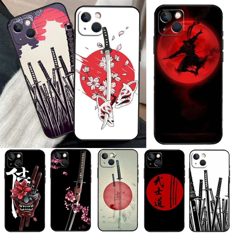 Custodia per telefono giapponese Samurai Ninja Ronin per iPhone 13 14 15 16 Pro Max 11 12 XS XR X Plus custodia morbida antiurto per paraurti