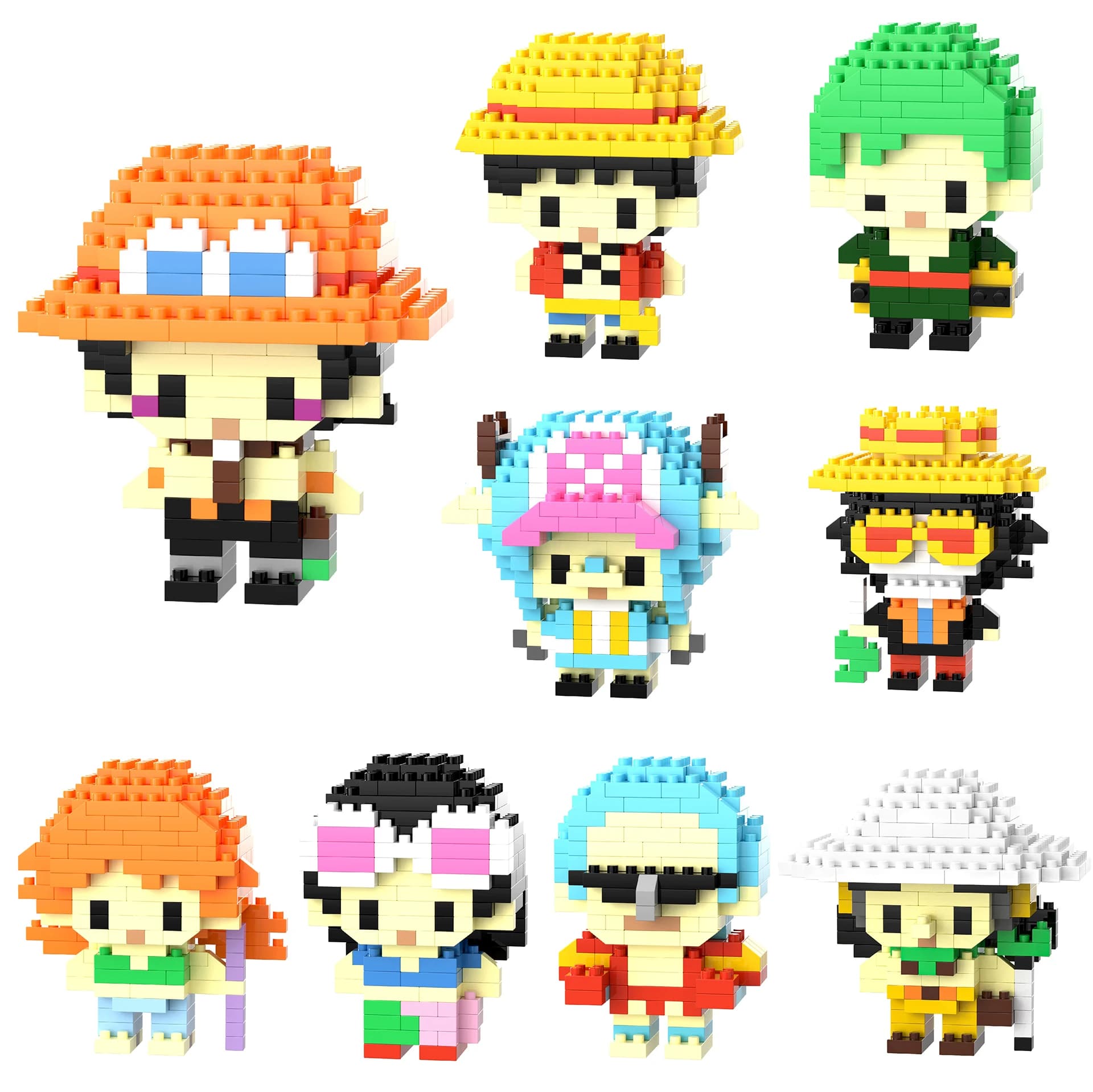Blocchi da Costruzione One Piece Micro Luffy Zoro Nami, Giocattolo Educativo Anime, Ornamento Premio, Regalo per Festival in Vendita