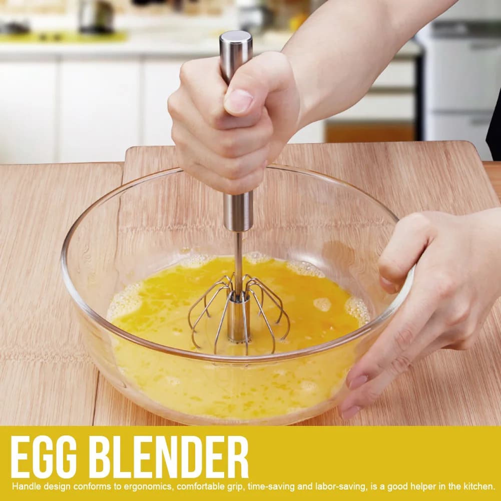 1PC Semi-automatic Egg Beater Stainless Steel Rotation Handheld Push Spin Egg Blender Mixer Kitchen Cooking Tool