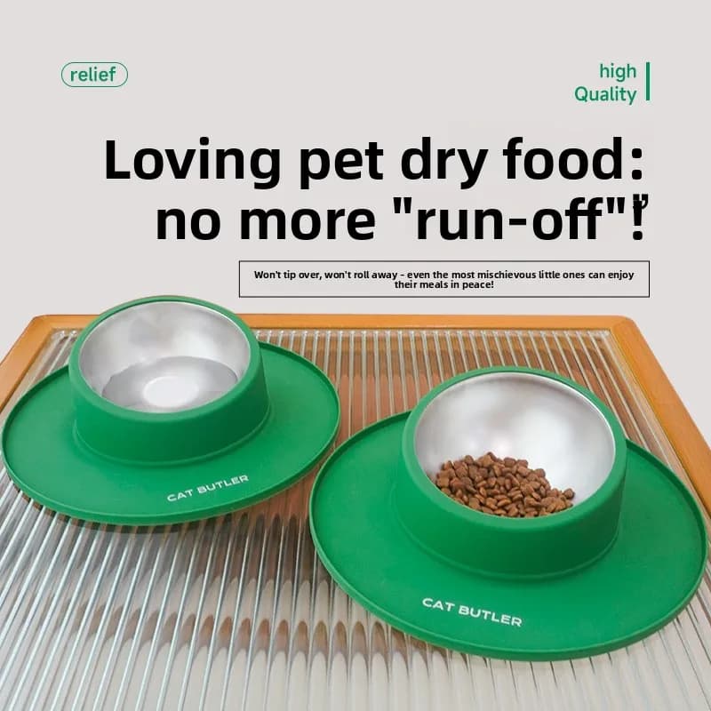 Cat Dog Bowl Silicone Stainless Steel Pet Feeding Water Dual‑Use Bowl Non‑Slip Anti‑Spill Easy To Clean Fixed Pet Food Basin