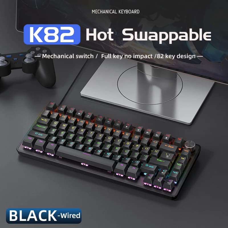 Tastiera Meccanica 75% Cablata con Manopola Multimediale APAYADO Nera, Tastiera da Gaming Hot-Swap con Tasti ABS e Retroilluminazione Trasparente