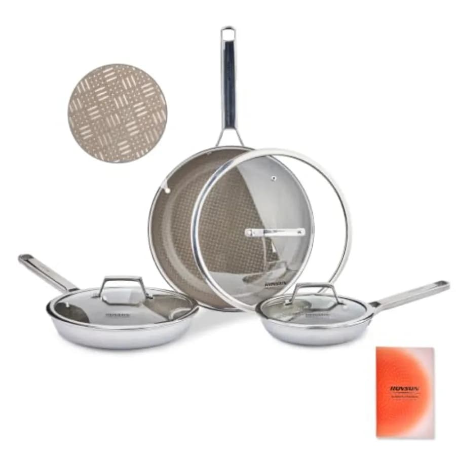 Titanium Pan Set, 8'' 10'' 12'' Non-Stick Frying Pan, Skillet with Lid for Cooking, Non-Toxic Kitchen Cookware, PFOA and PTFE F