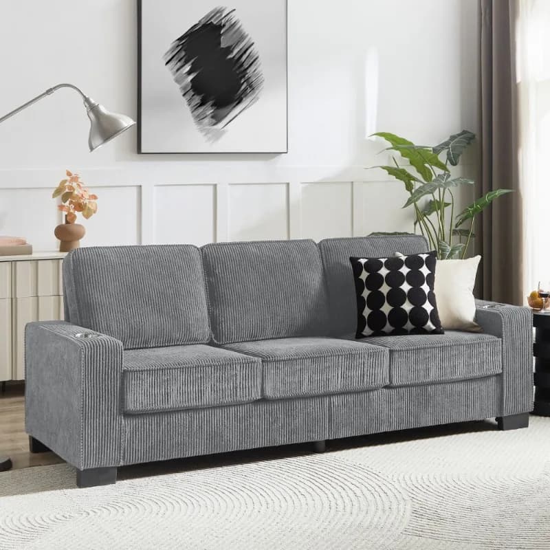 Divano letto convertibile a 3 posti in velluto a coste grigio con cuscini Mobili da soggiorno moderni per appartamento domestico