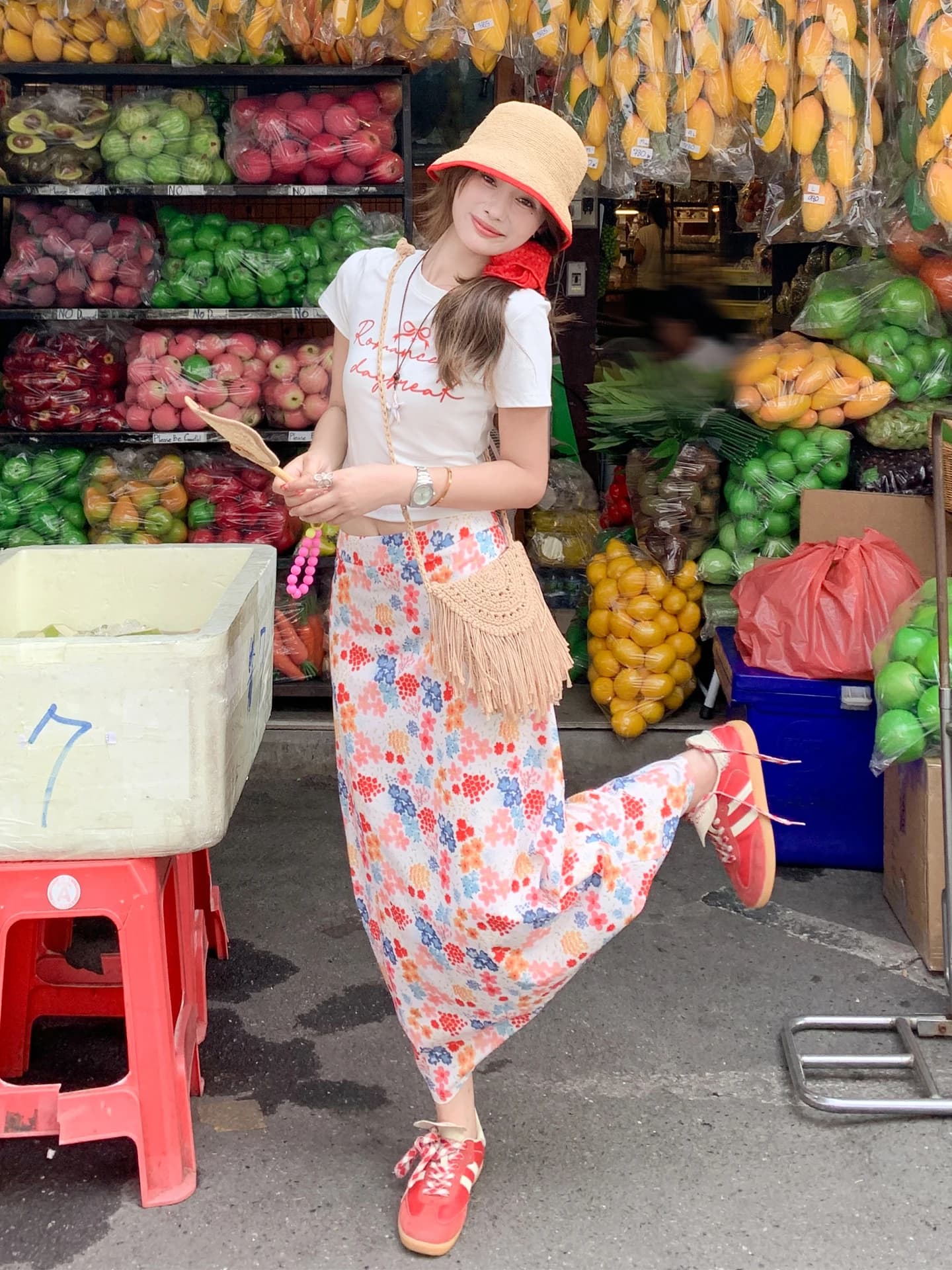 Korean Style Half-length Floral Skirt Women's High-waist A-line Summer New Style Slimming Long Skirt Commute